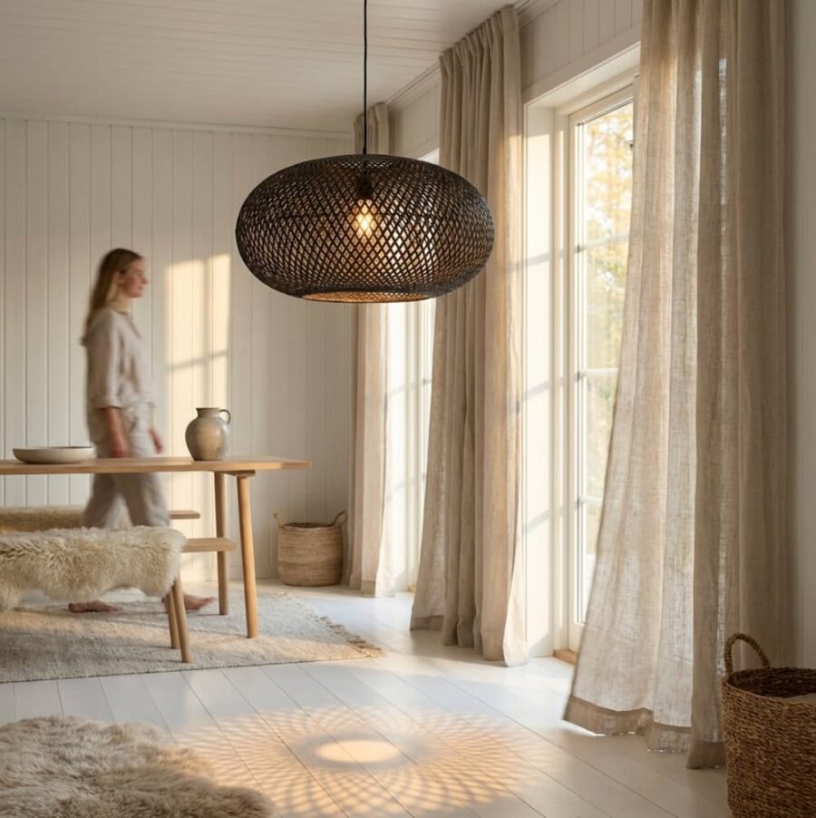 Stor sort bambus lampe - Ø45xH35 cm Stor sort bambus lampe - Ø45xH35 cm