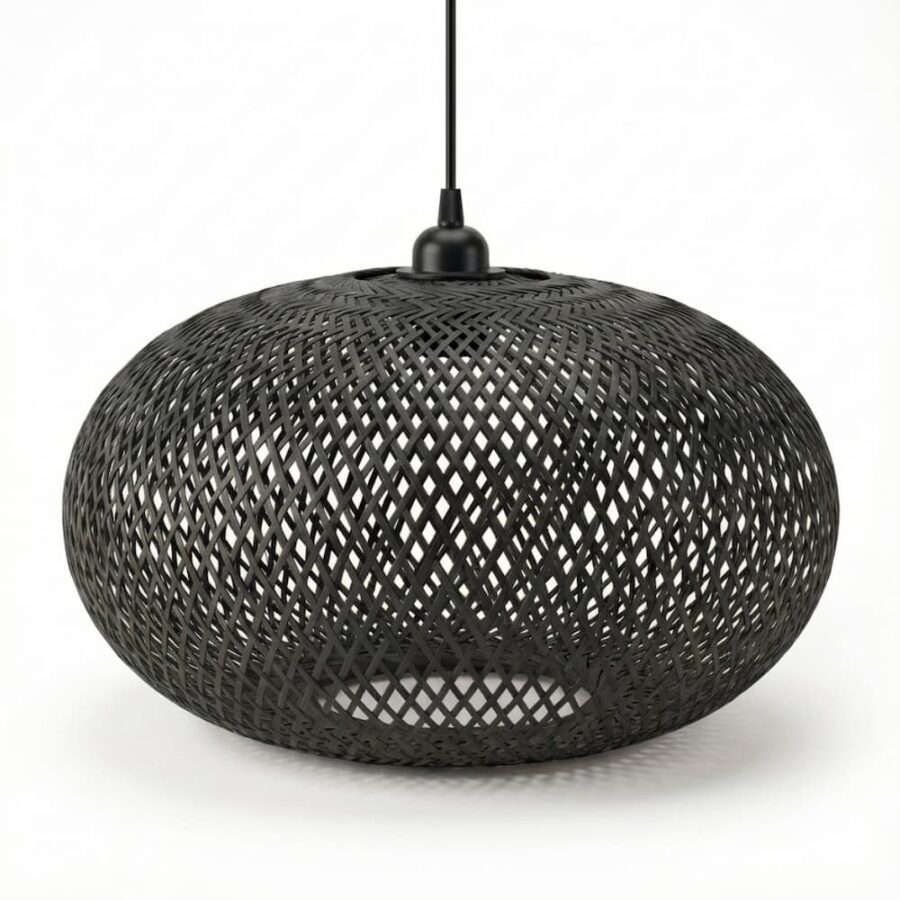 Stor sort bambus lampe - Ø45xH35 cm Stor sort bambus lampe - Ø45xH35 cm
